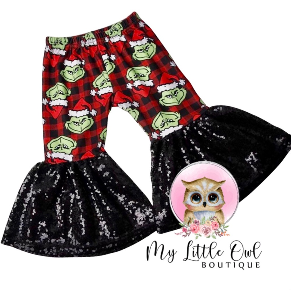 Christmas Grinch Sequin Bell Bottom Pants